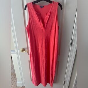 Fleur Bleue Size XL Coral Sleeveless V-Neck Maxi Dress or Coverup. EUC